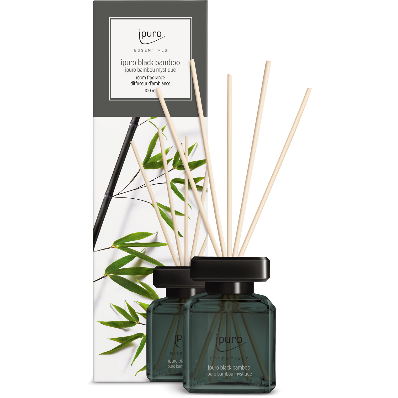 Ipuro Essentials Raumduft Scented Stick Set (Black Bamboo, Black)